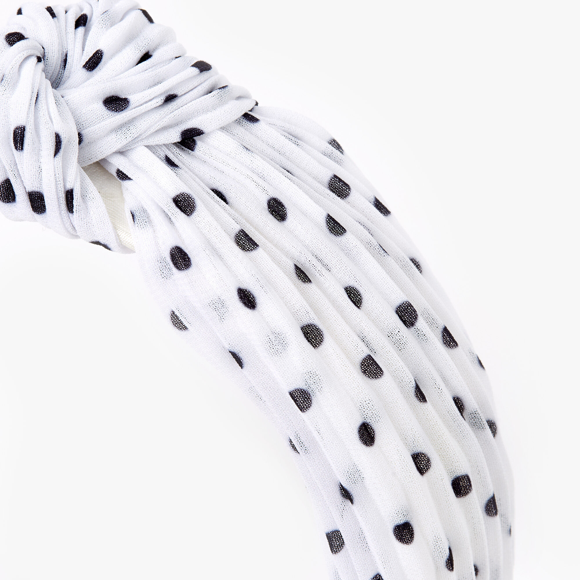 Polka Dot Pleated Knotted Headband - White,