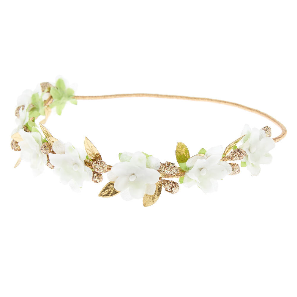 Gold Glitter Flower Crown Headwrap - Ivory,
