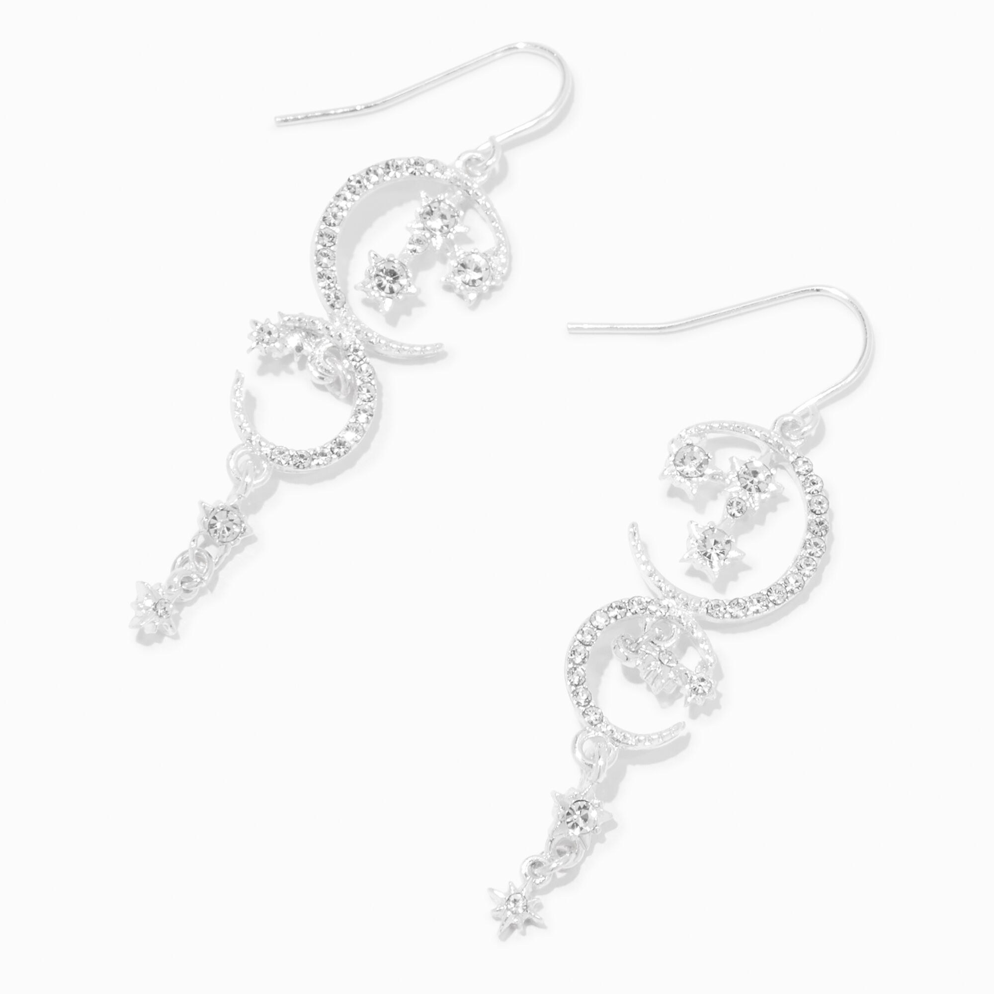 View Claires Tone Celestial Sparkle 2 Drop Earrings Silver information