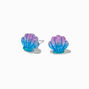 Purple Glitter Seashell Stud Earrings,