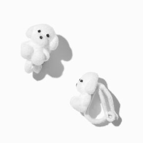 White Fuzzy Puppy Clip-On Earrings,