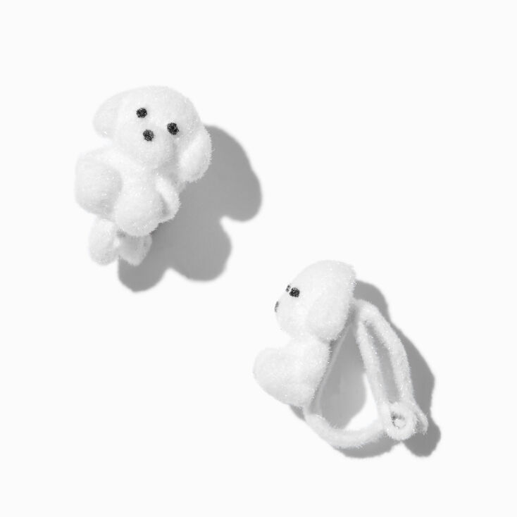 White Fuzzy Puppy Clip-On Earrings,