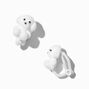 White Fuzzy Puppy Clip-On Earrings,