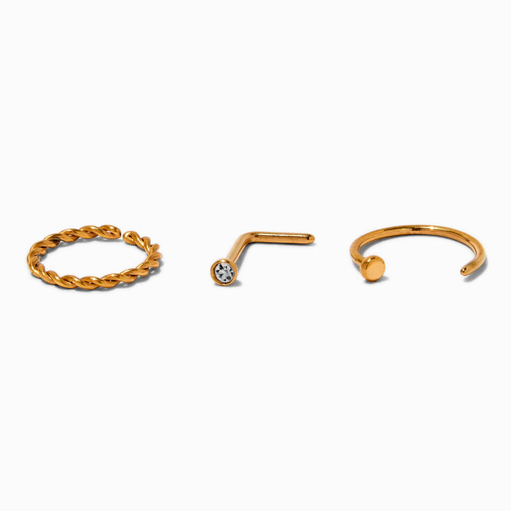 20G Gold-tone Titanium Crystal Stud &amp; Twisted Hoops - 3 Pack,