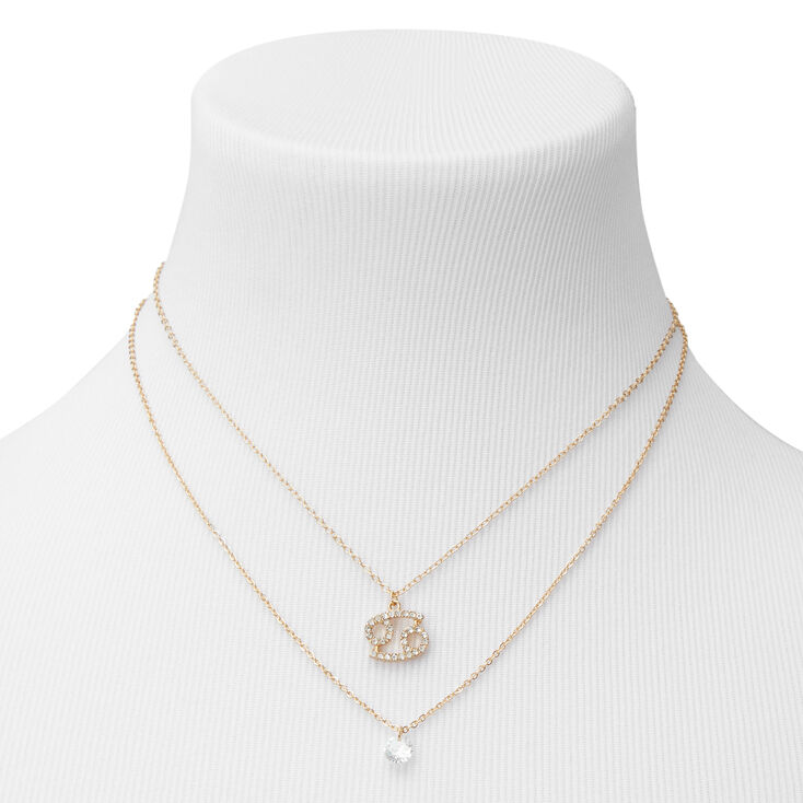 Gold Cubic Zirconia Zodiac Multi Strand Necklace - Cancer,