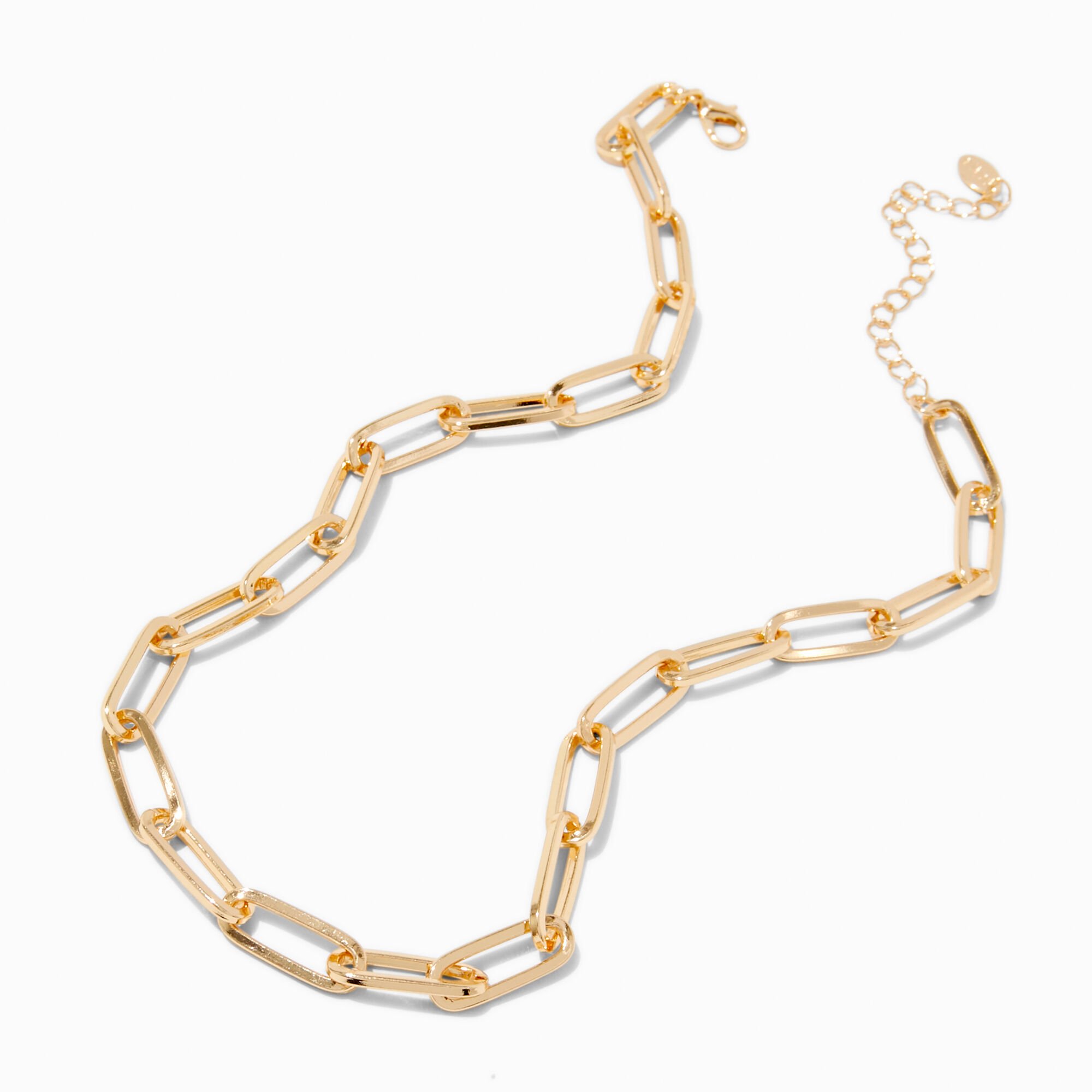 Gold-tone Large Paperclip Stackable Short Chain Necklace,