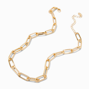 Gold-tone Large Paperclip Short Chain Necklace,