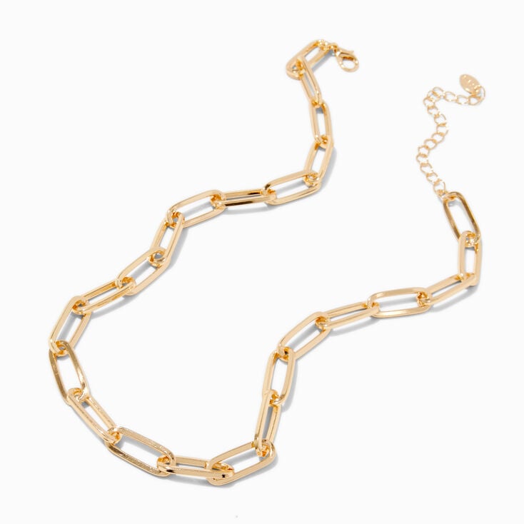 Gold-tone Large Paperclip Short Chain Necklace,