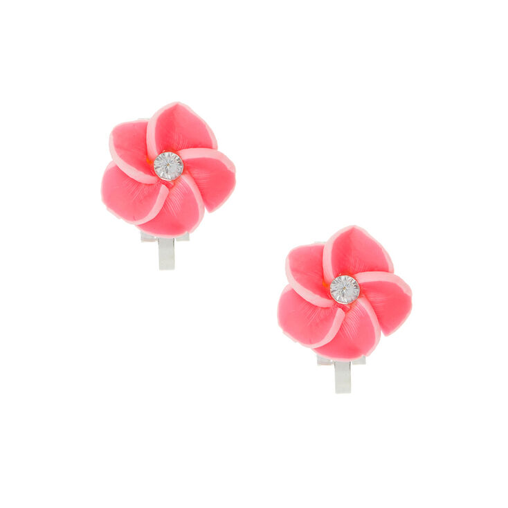 Tropical Flower Clip On Earrings - Pink,