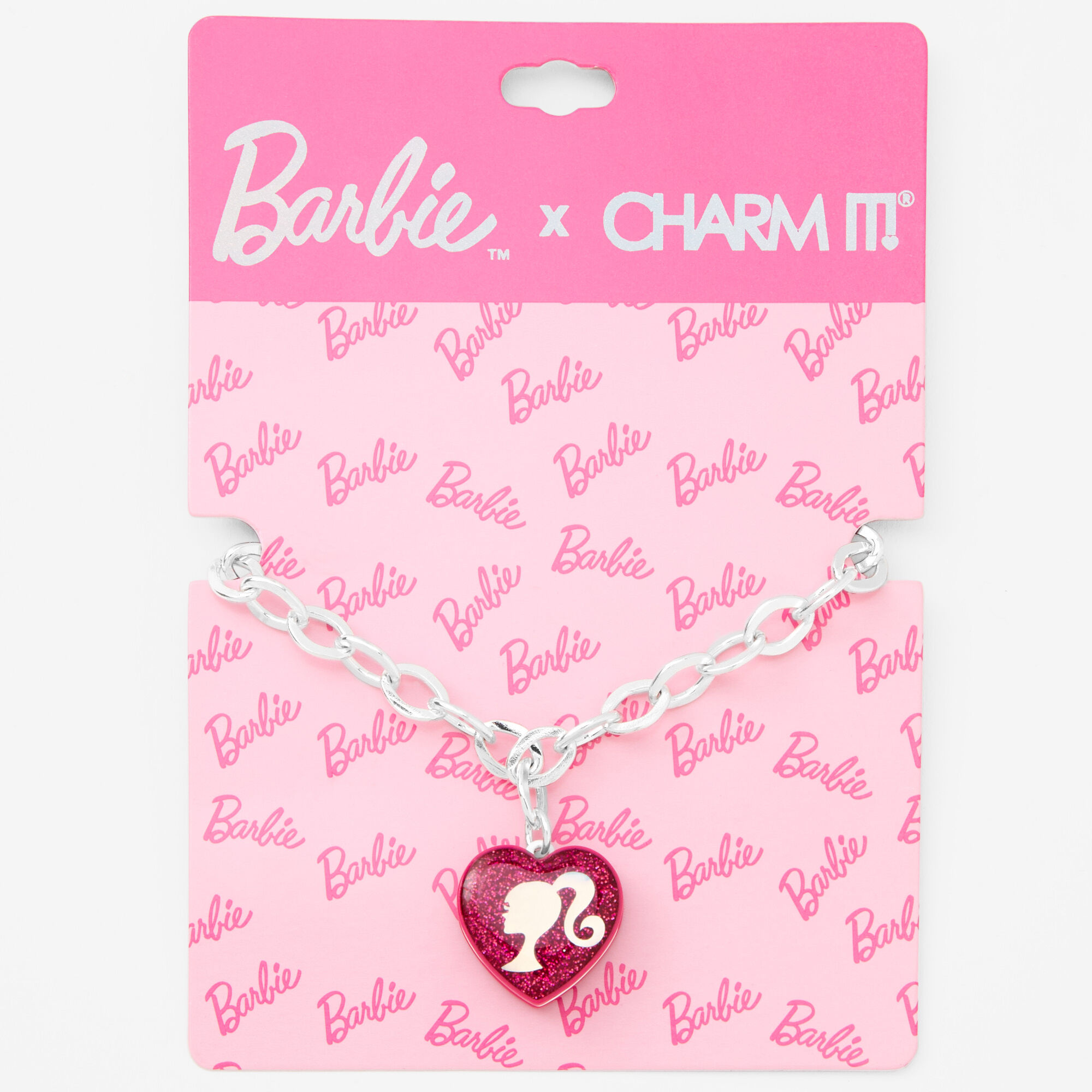 Barbie Pink Heart Silver Charm Bracelet Claire s US