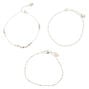 Silver-tone Simple Beaded Chain Anklets - 3 Pack,