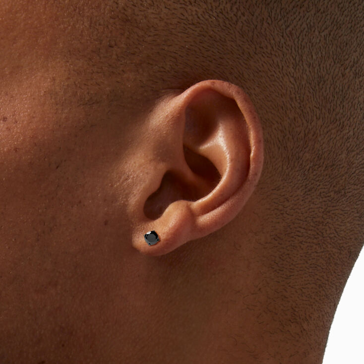 Black Stainless Steel 5mm Black Cubic Zirconia Studs Ear Piercing Kit with Ear Care Solution,