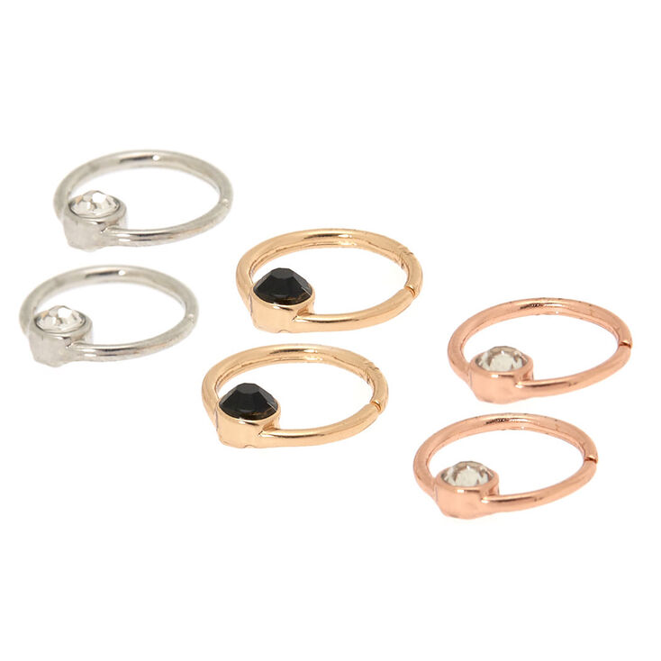 Mixed Metal 20G Stone Cartilage Earrings - 3 Pack,