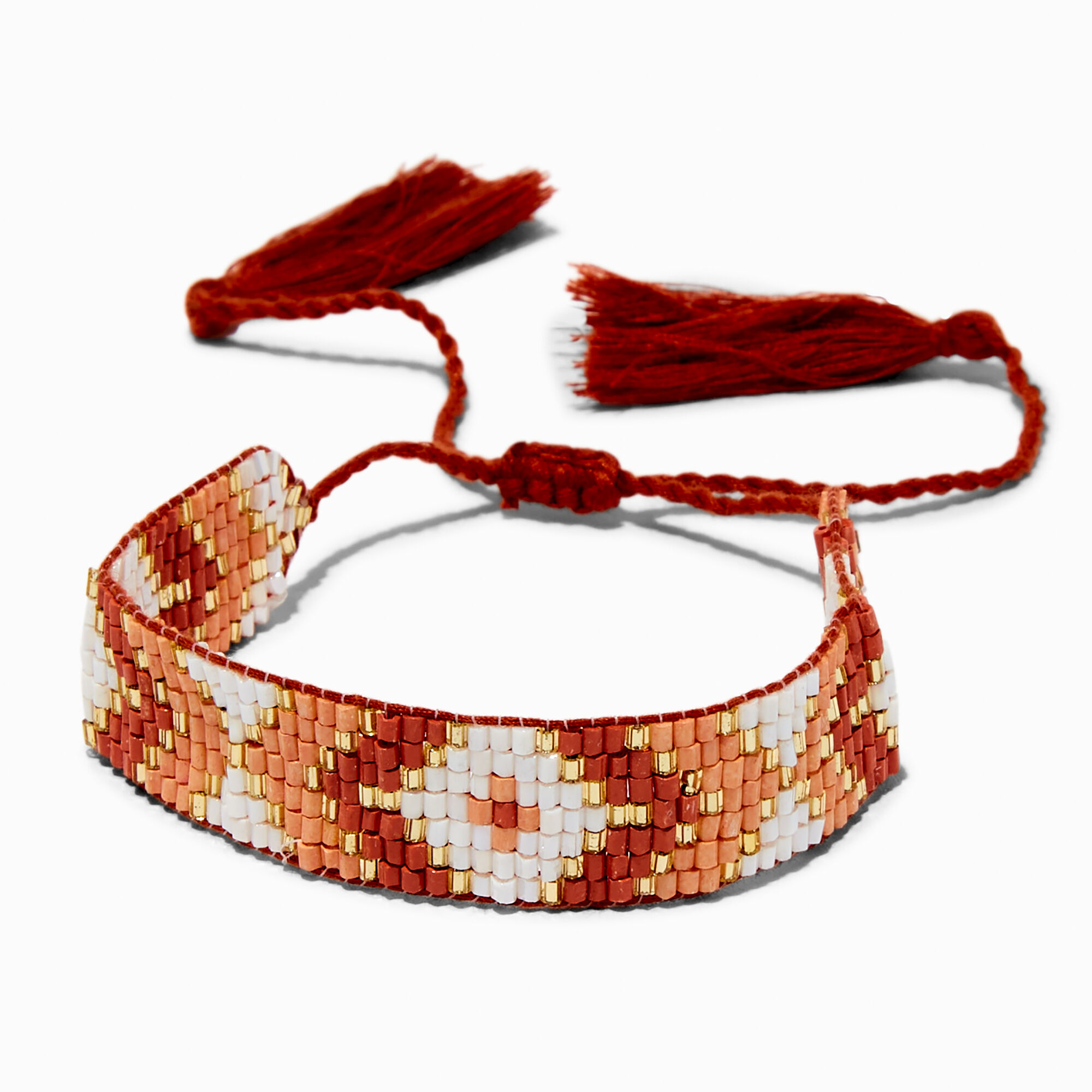 View Claires Woven Seed Bead Bolo Bracelet Orange information