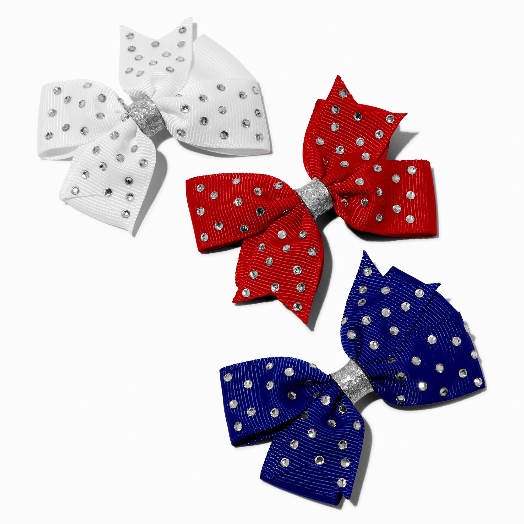 Red, White, & Blue Gemstone Hair Bow Clips - 3 Pack,