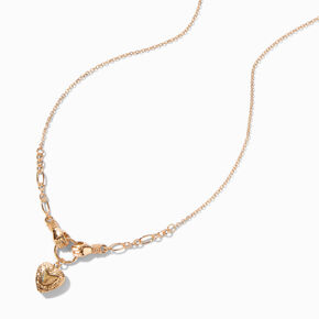 Gold-tone Heart Locket &amp; Hands Pendant Necklace,