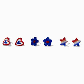 Stars &amp; Stripes Acrylic Icons Stud Earrings - 3 Pack,