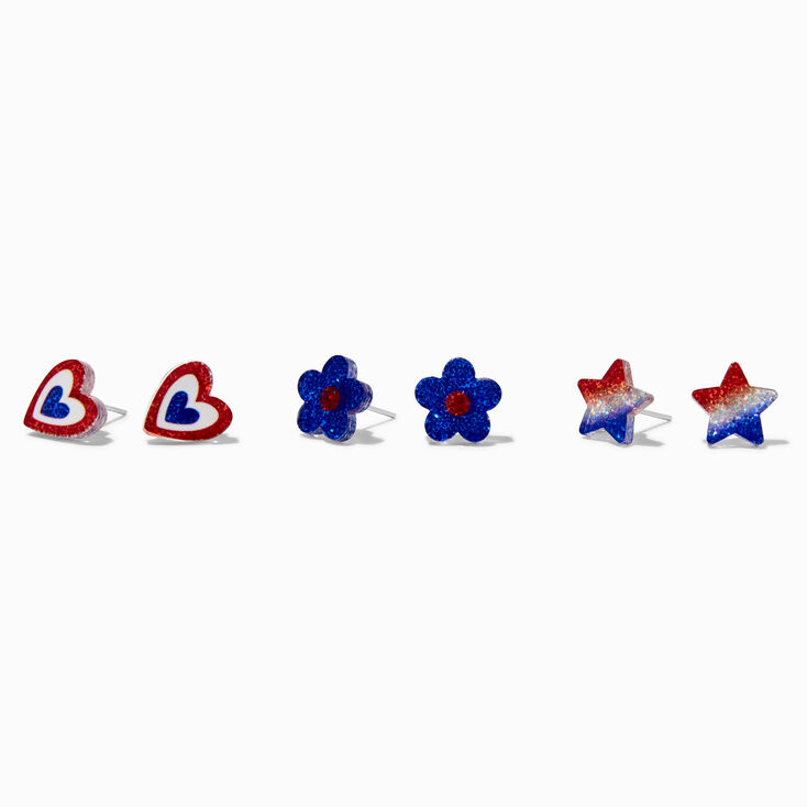 Stars &amp; Stripes Acrylic Icons Stud Earrings - 3 Pack,