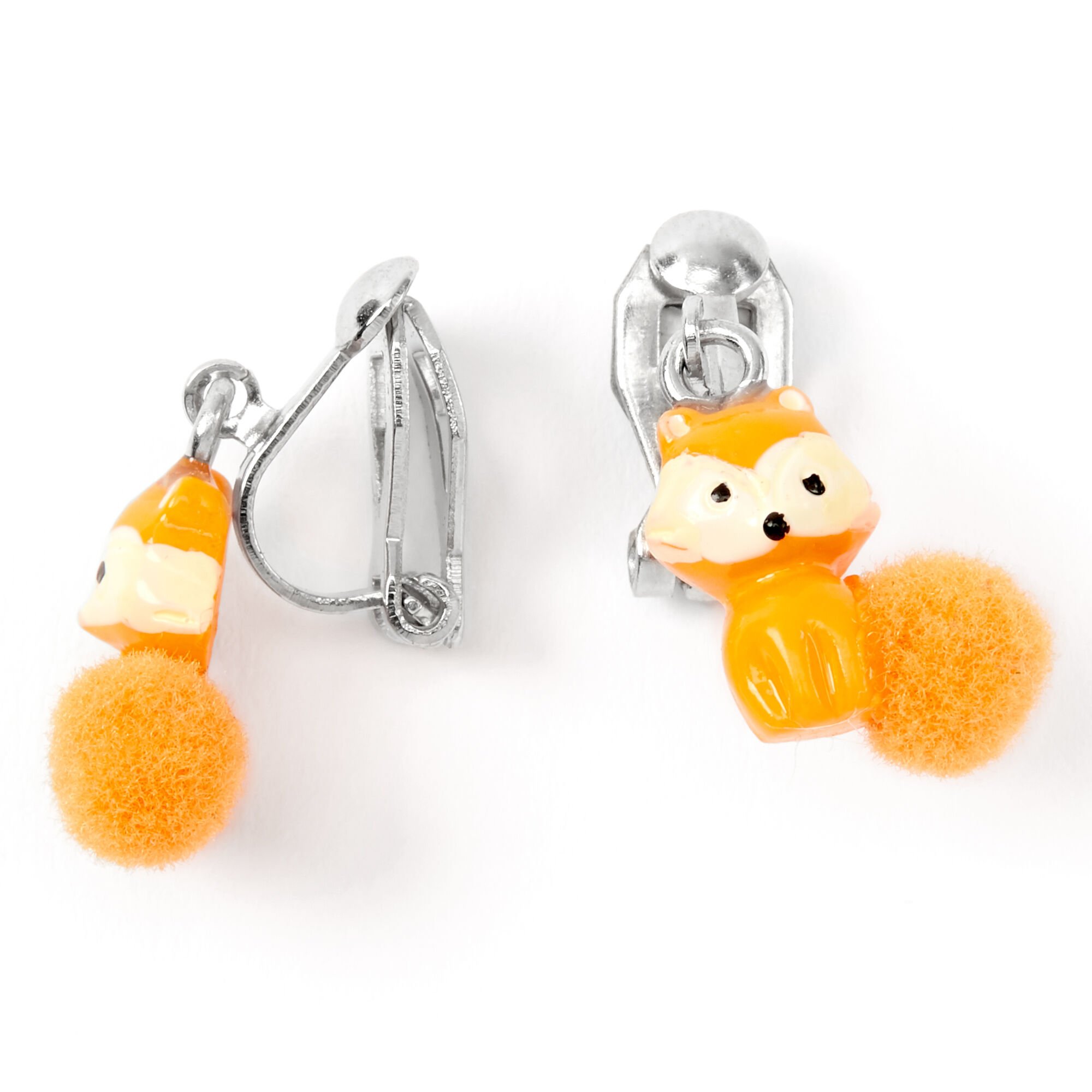 View Claires Silver 05 Farrah The Fox Pom Clip On Drop Earrings Orange information