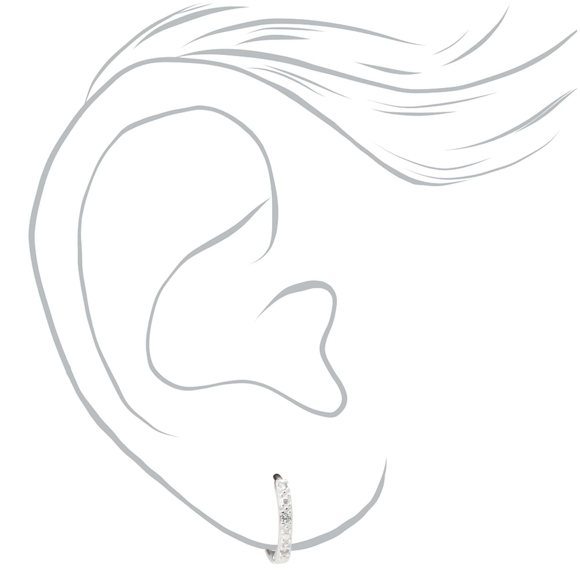 Sterling Silver Cubic Zirconia 10mm Textured Clicker Hoop Earrings,