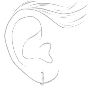 Sterling Silver Cubic Zirconia 10mm Textured Clicker Hoop Earrings,