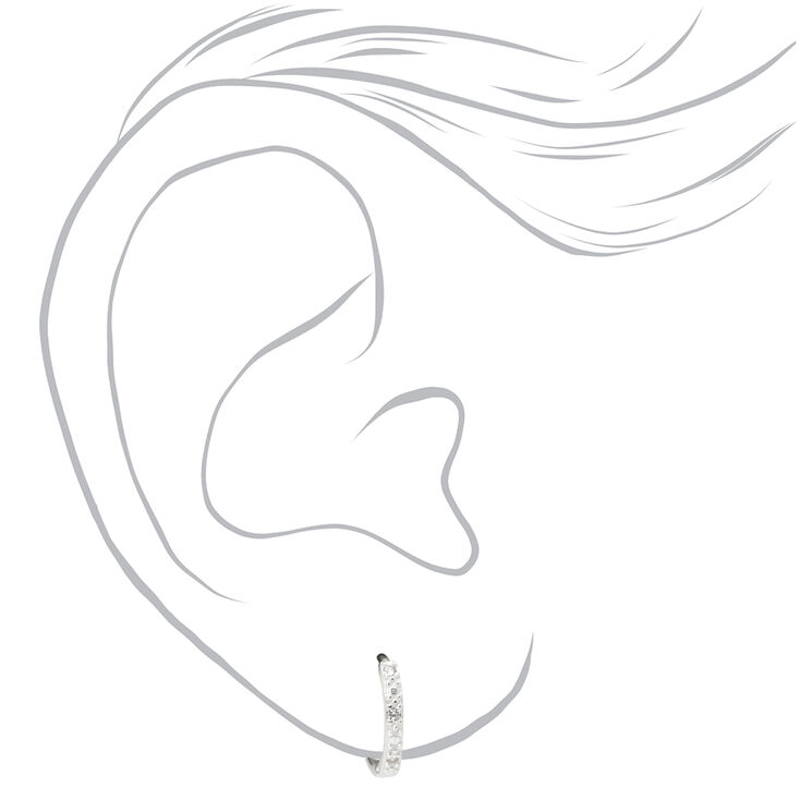 Sterling Silver Cubic Zirconia 10mm Textured Clicker Hoop Earrings,