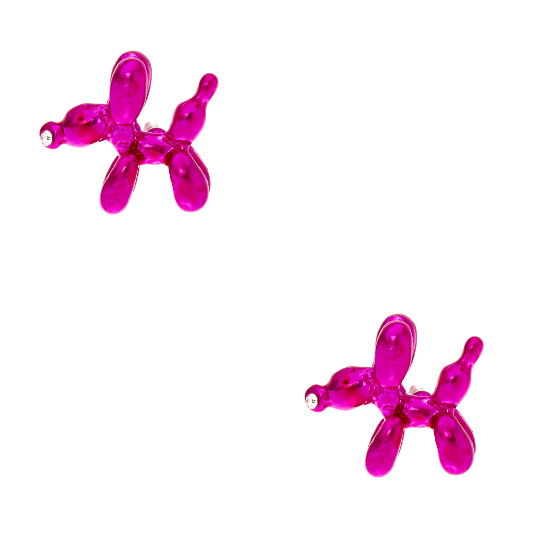 Neon Pink Balloon Dog Stud Earrings