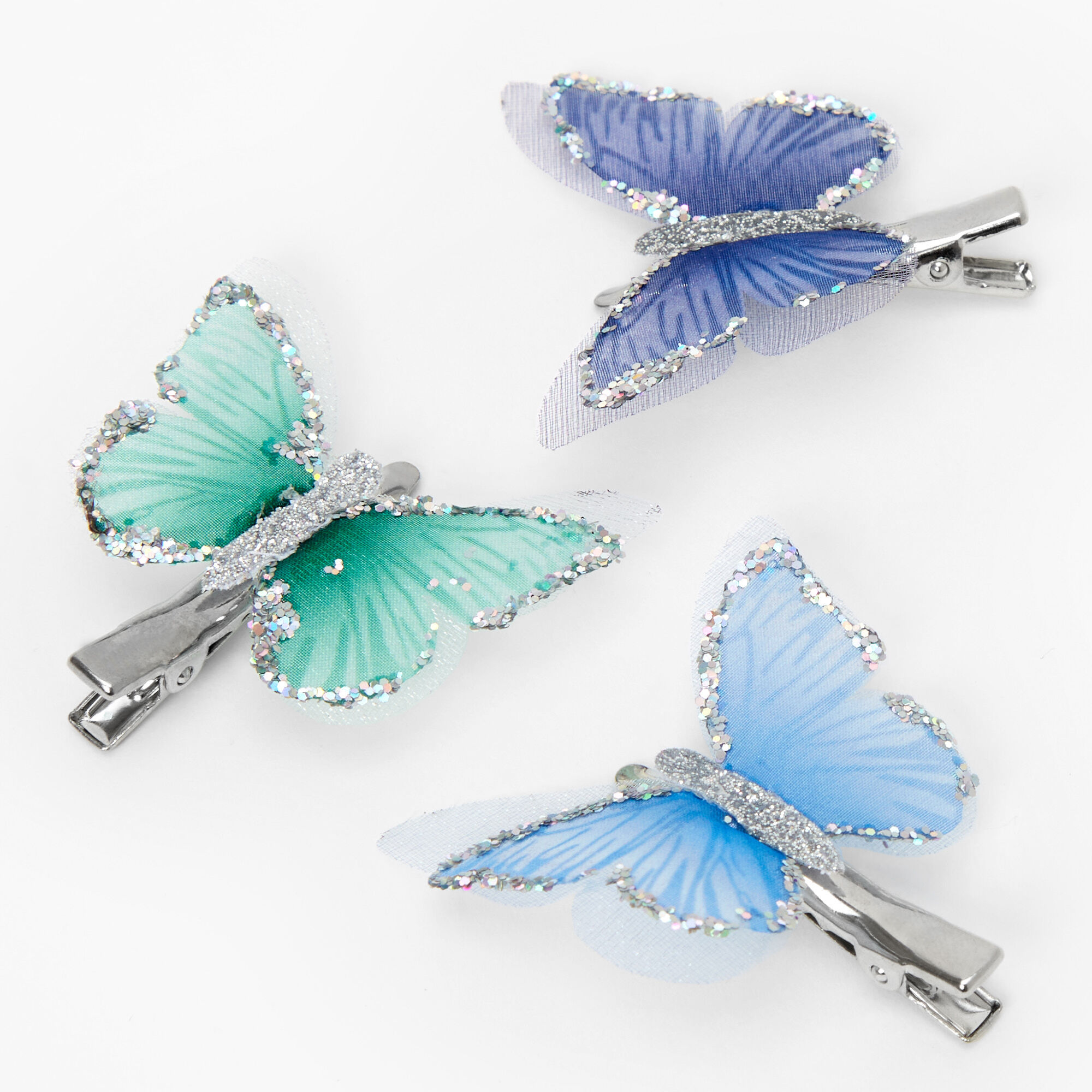 View Claires Cooltoned Butterfly Hair Clips 3 Pack Silver information