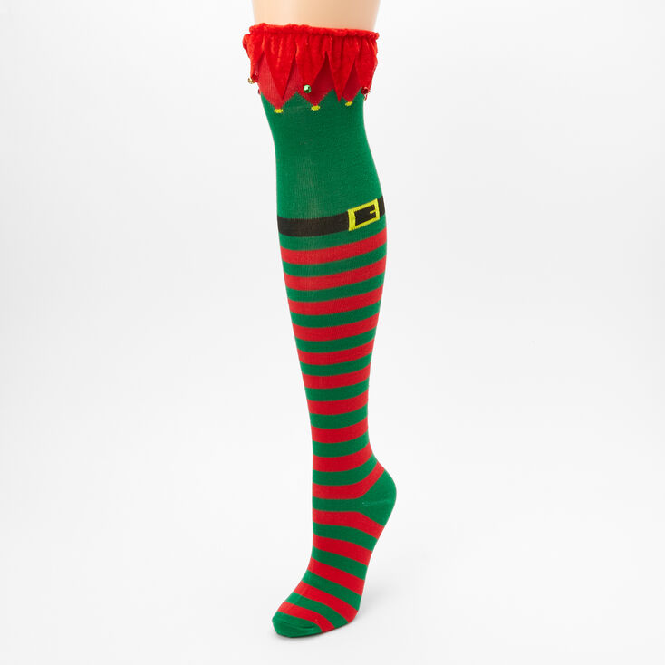 Chaussettes montantes &agrave; rayures motif lutin - Vert,
