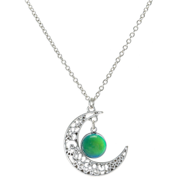 Collier d&#39;humeur avec pendentif lune couleur argent&eacute;,