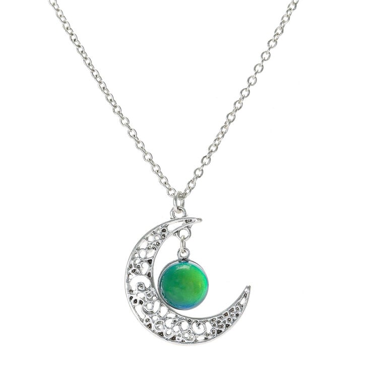 Silver Moon Pendant Mood Necklace,
