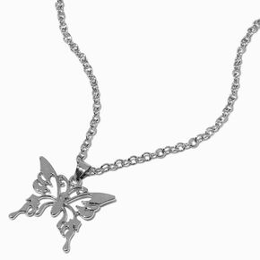 Silver-tone Edgy Butterfly Pendant Necklace,