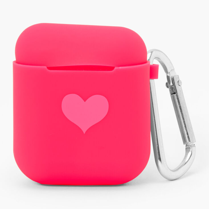 Neon Pink Heart Silicone Earbud Case Cover - Compatible With Apple AirPods,