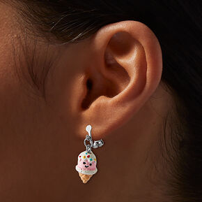 Happy Face Ice Cream Cone Clip-On Drop Earrings,