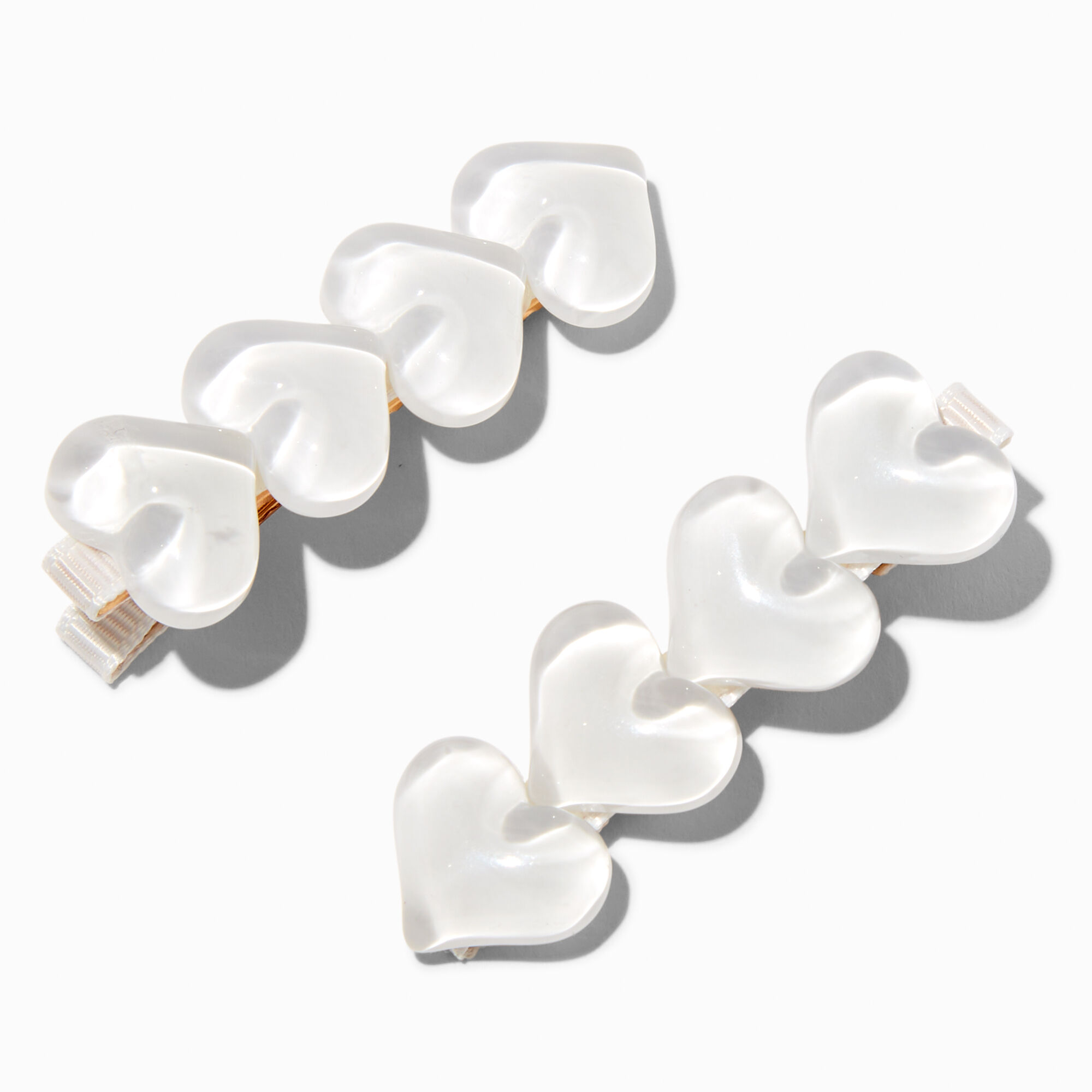White Puffy Heart Hair Clips - 2 Pack,