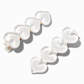 White Puffy Heart Hair Clips - 2 Pack,