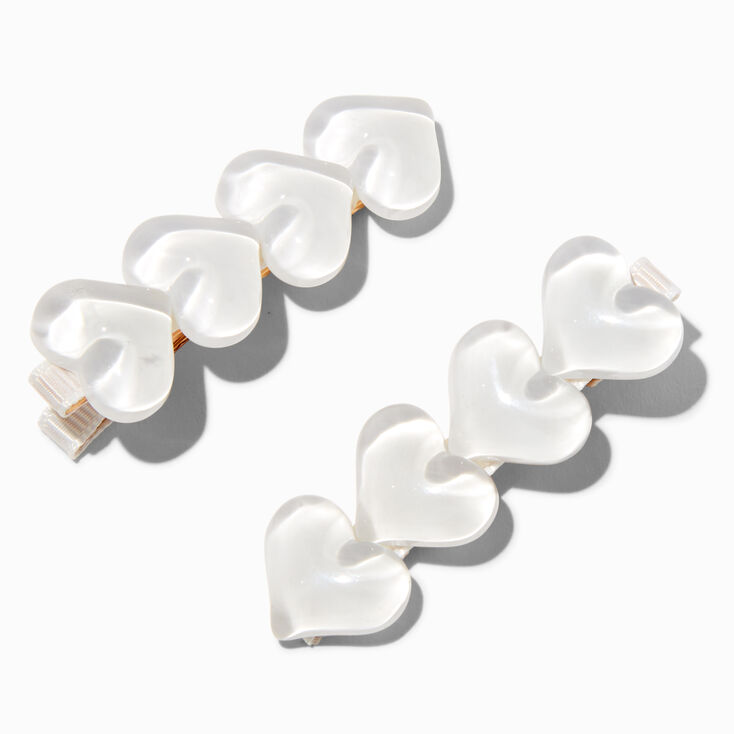 White Puffy Heart Hair Clips - 2 Pack,