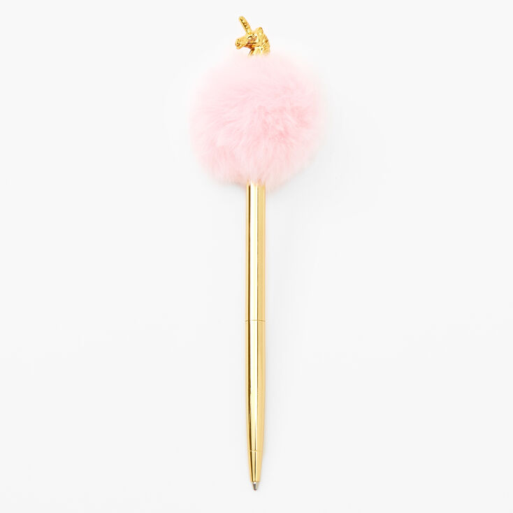 Claire's Stylo licorne à pompon couleur doré rose - Rose