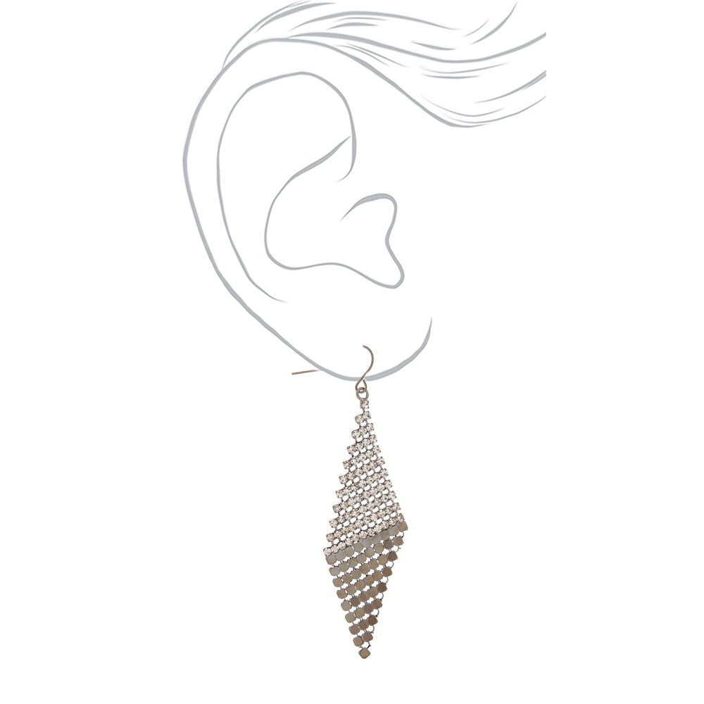Hematite 2.5" Crystal Mesh Drop Earrings,