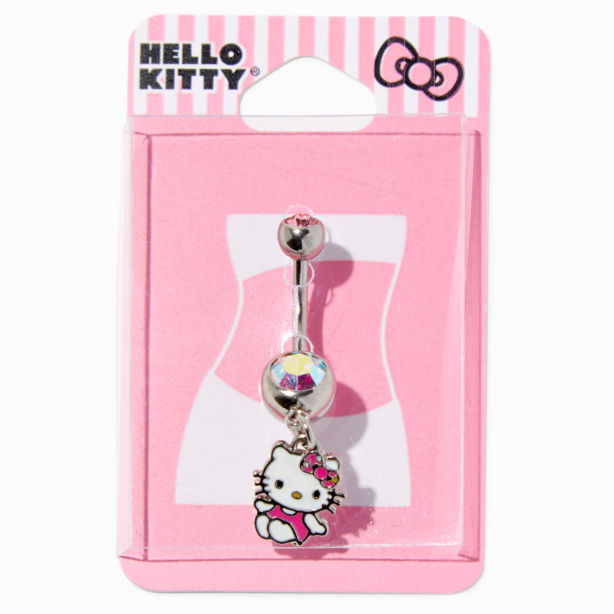 Hello Kitty® Stainless Steel 14G Pink Stone Crystal Charm Belly Ring |  Claire's