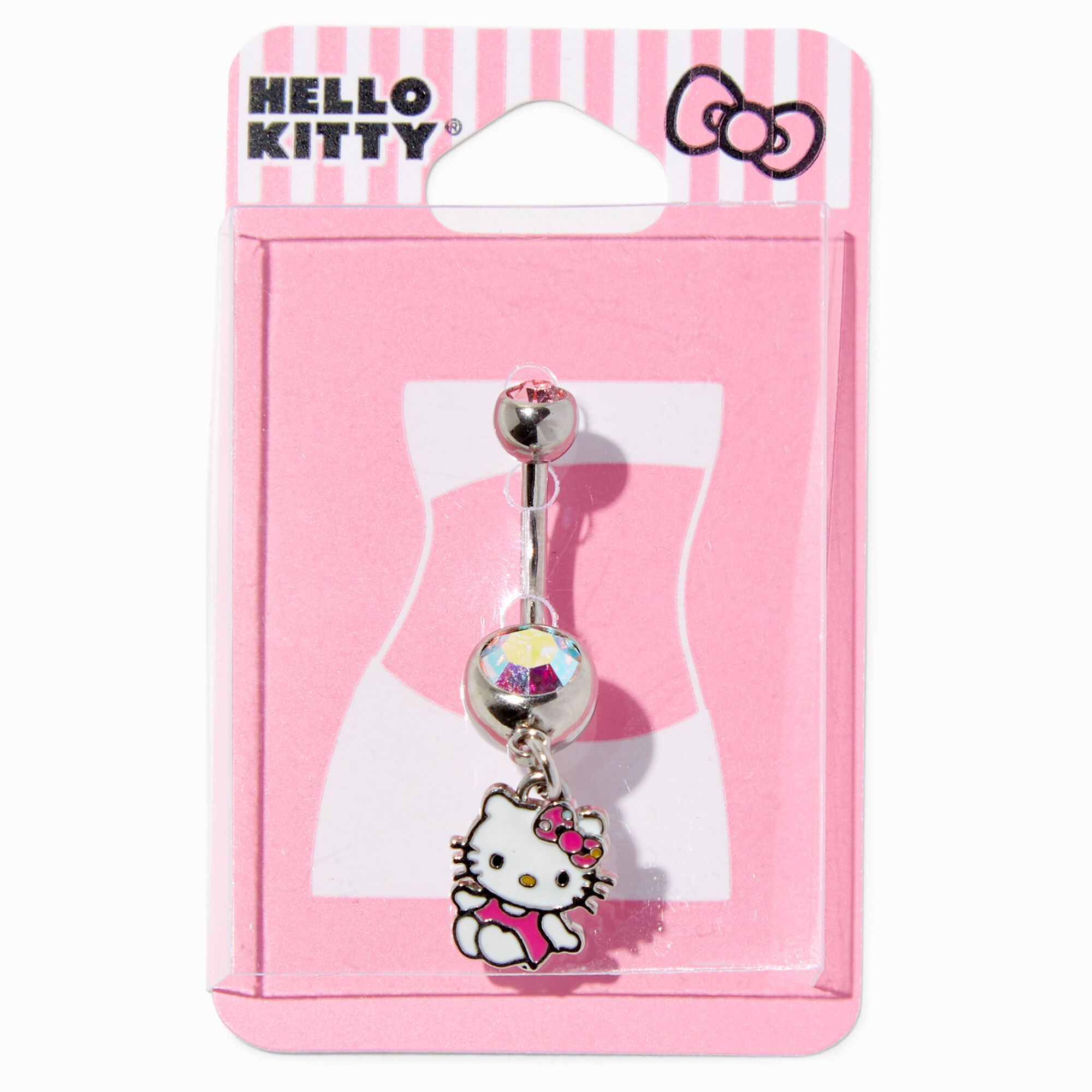 Sanrio Hello Kitty Authentic Officially Licensed Womens 14G Stainless Steel  Light Rose Crystal Belly Button Ring - Hello Kitty Face