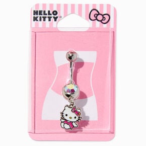 Hello Kitty&reg; Silver-tone 14G Iridescent Stone Charm Belly Ring,