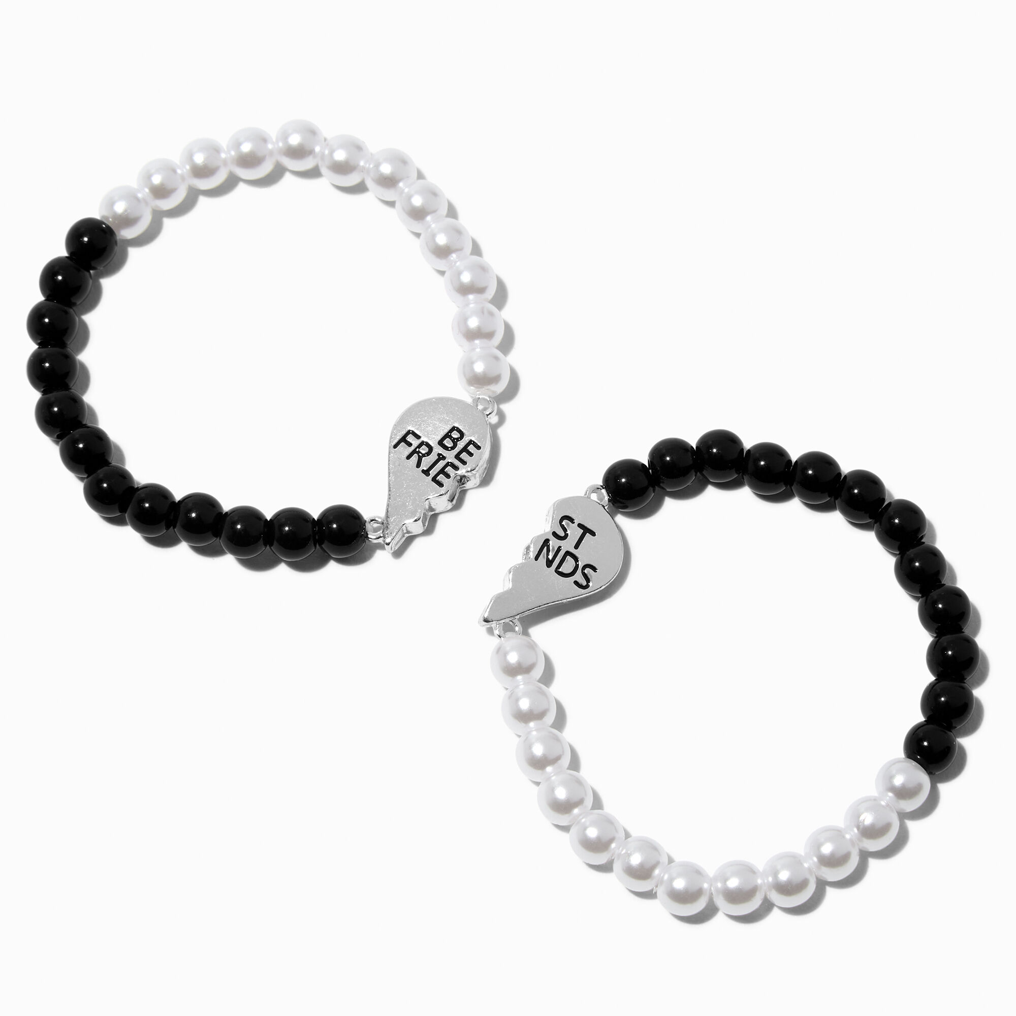 View Claires Best Friends Pearl Split Heart Beaded Bracelet Set 2 Pack Black information