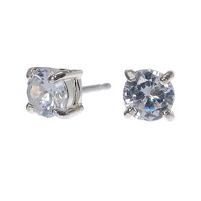 Silver Cubic Zirconia Round Stud Earrings - 5MM,