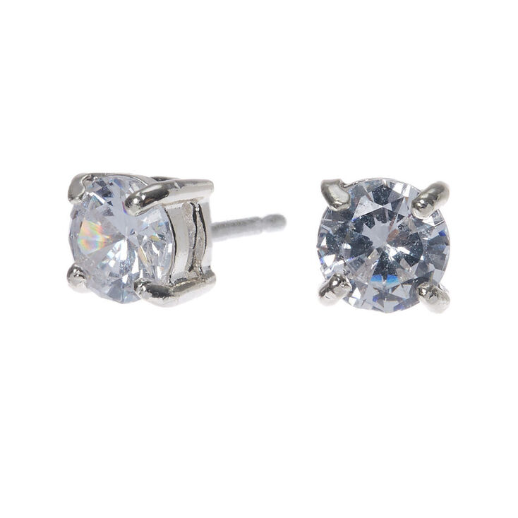 Silver-tone Cubic Zirconia 5mm Round Stud Earrings,