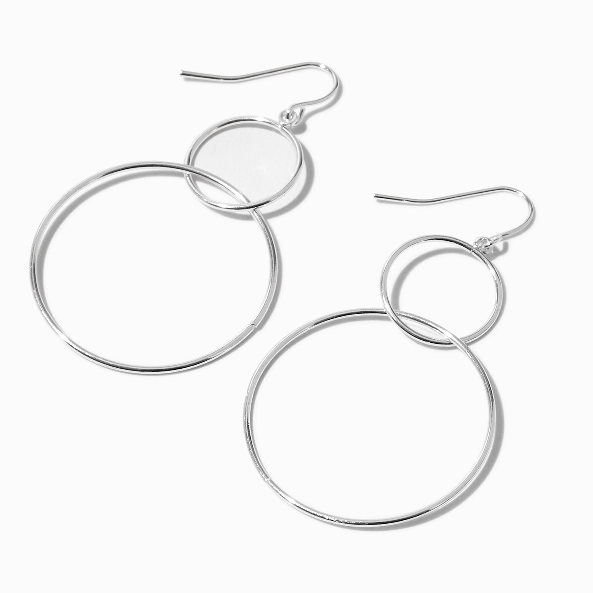 View Claires 2 Wire Circle Drop Earrings Silver information