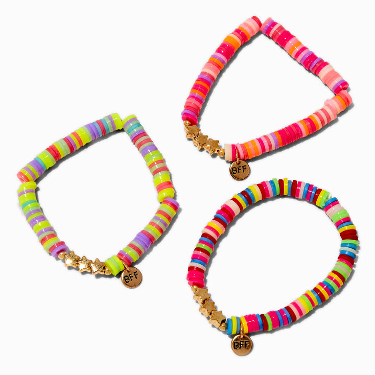 Best Friends Star Rainbow Heishi Beaded Stretch Bracelets - 3 Pack,