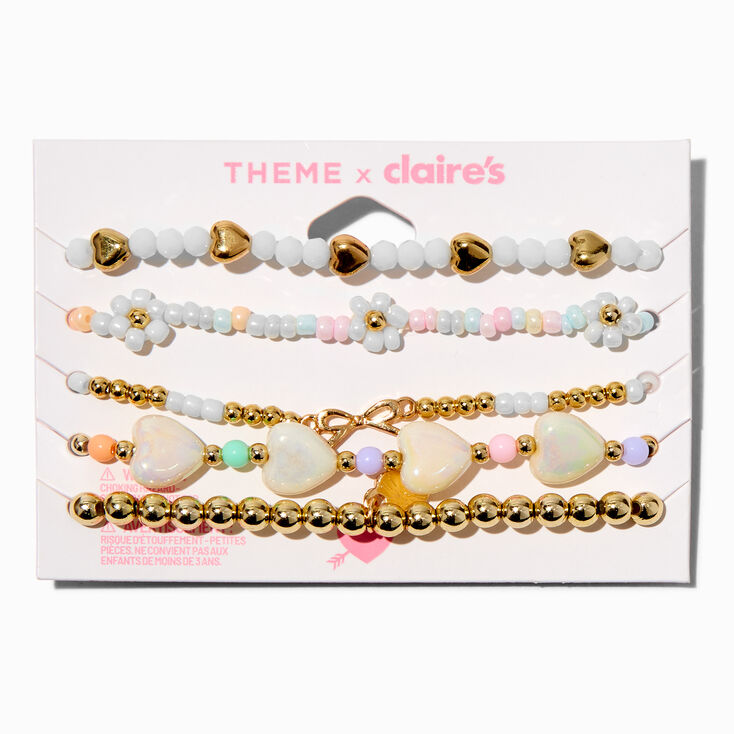 T H E M E x Claire&#39;s Gold-tone Heart Stretch Bracelets- 5 Pack,