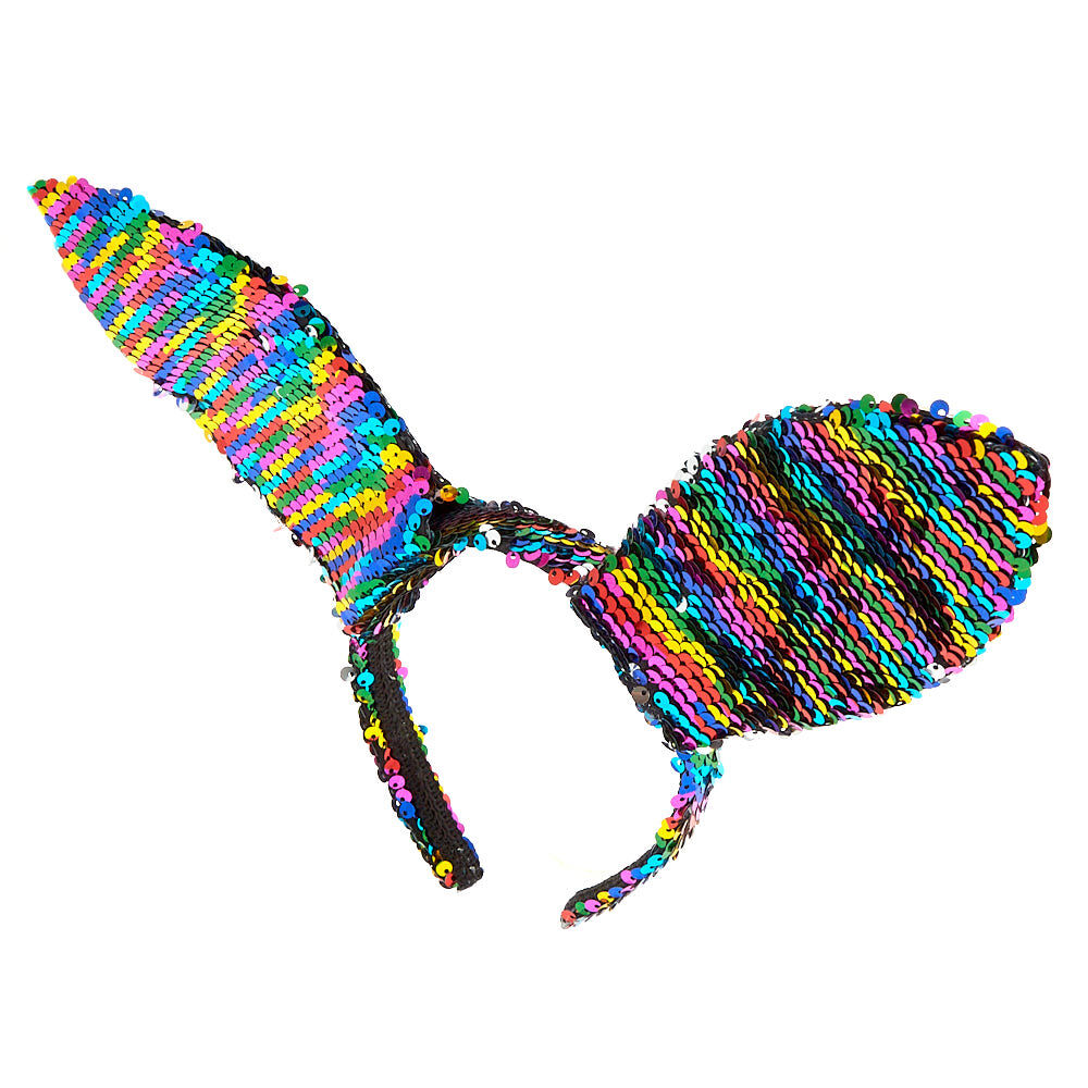 Rainbow Sequin Bunny Ears Headband,