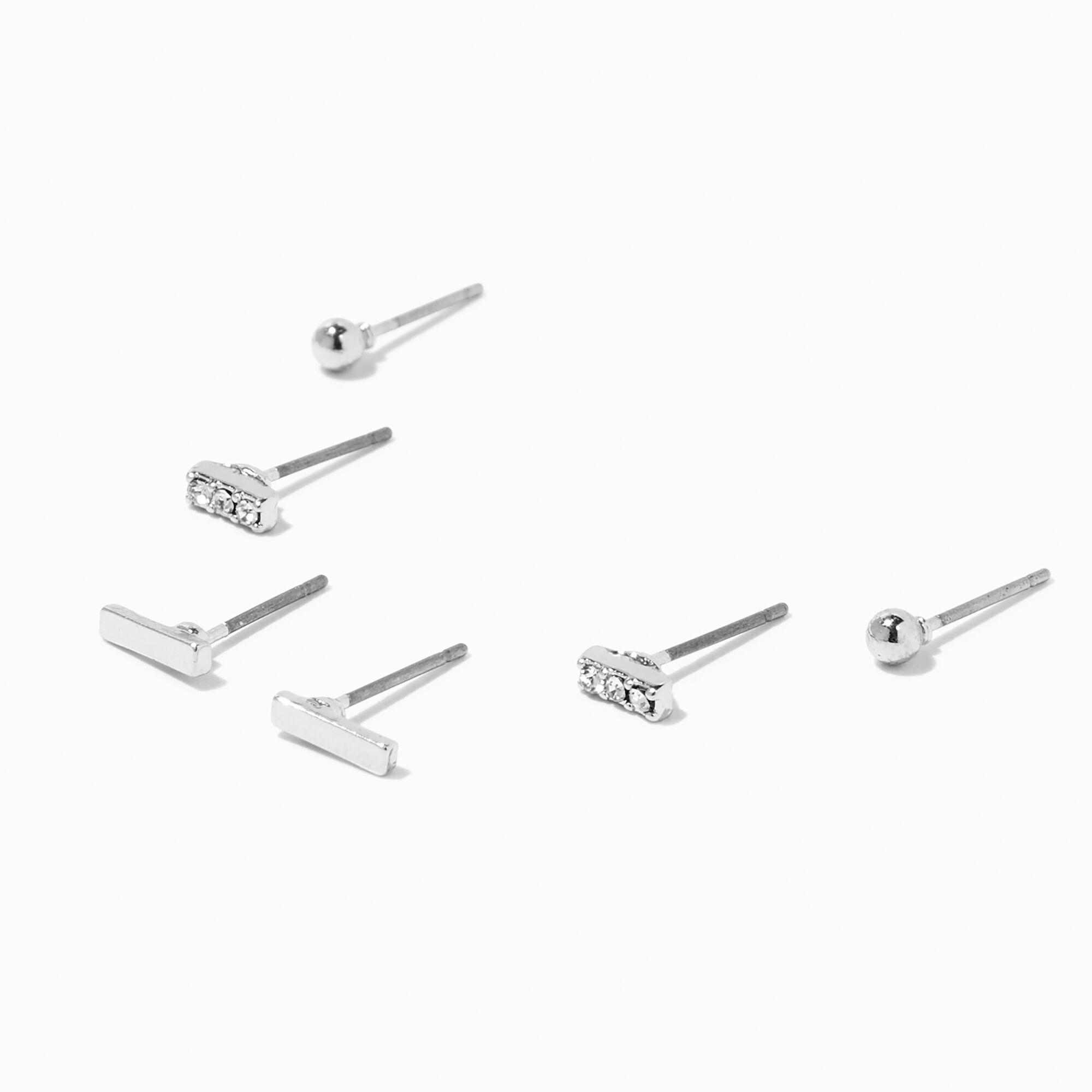 View Claires Tone Stacked Bars Stud Earrings 3 Pack Silver information
